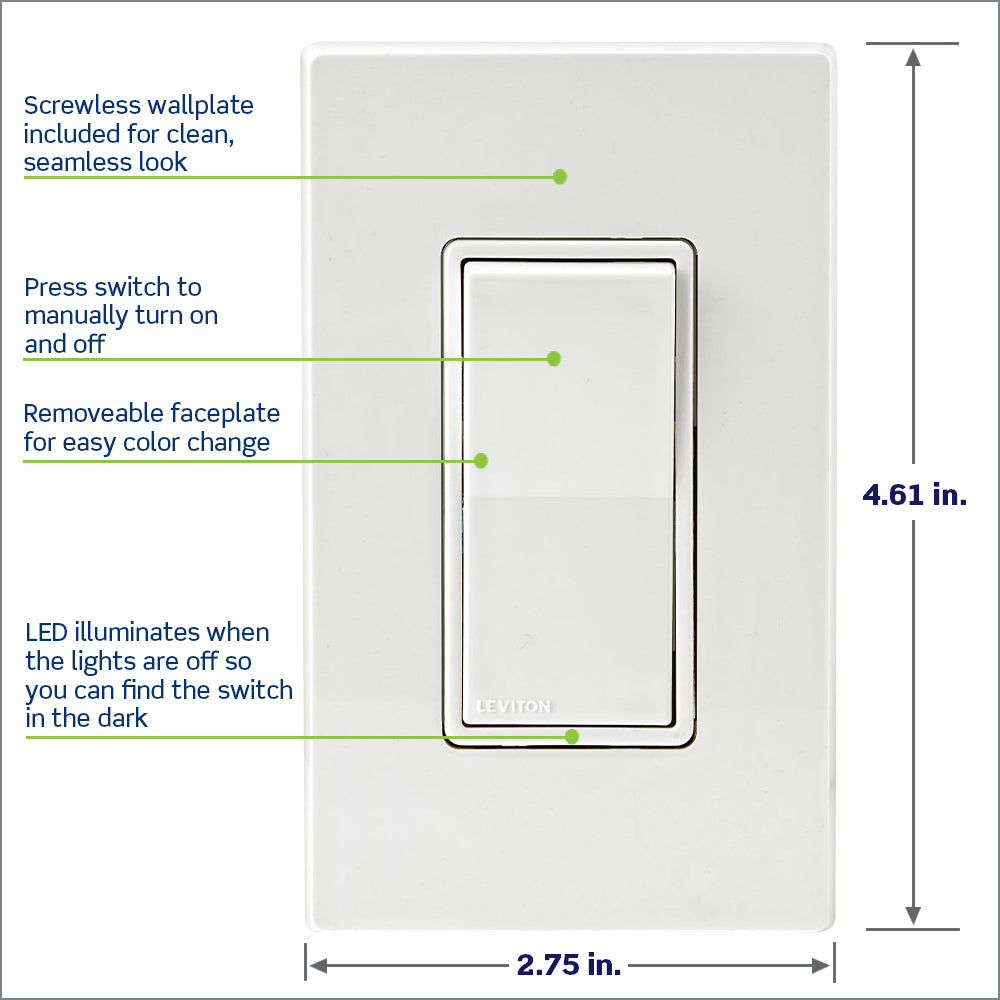 Leviton D215S-1BW Decora Smart Switch, Wi-Fi, Neutral Wire Required
