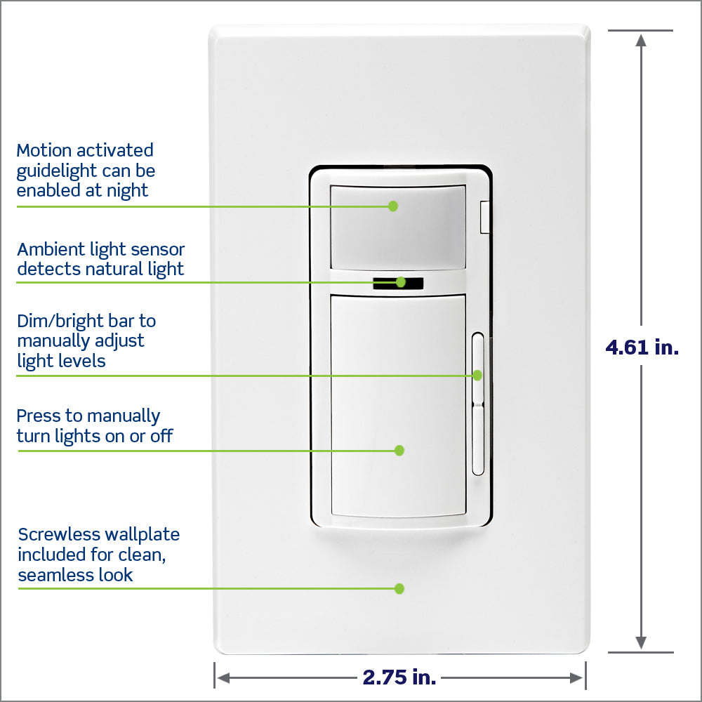 Leviton D2MSD-1BW Decora Smart Motion Sensing Dimmer Switch, Wi-Fi, Neutral Wire Required