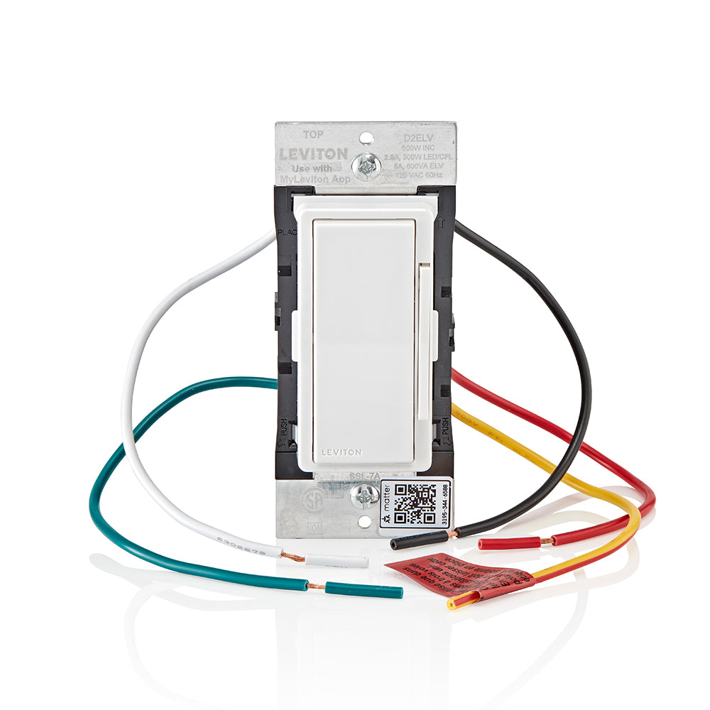 Leviton D2ELV-1BW Decora Smart ELV/LED Phase Selectable Dimmer, Wi-Fi, Neutral Wire Required