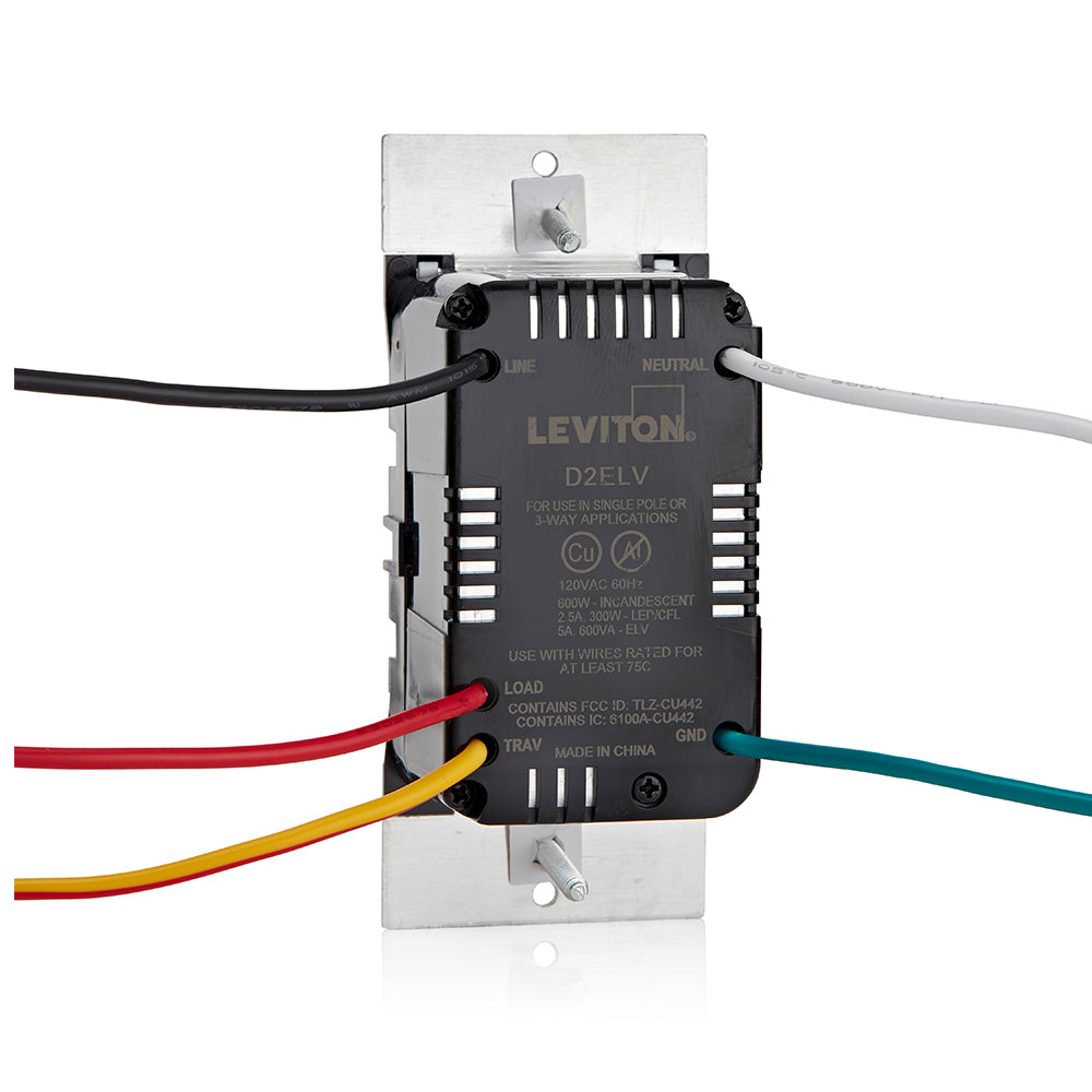 Leviton D2ELV-1BW Decora Smart ELV/LED Phase Selectable Dimmer, Wi-Fi, Neutral Wire Required