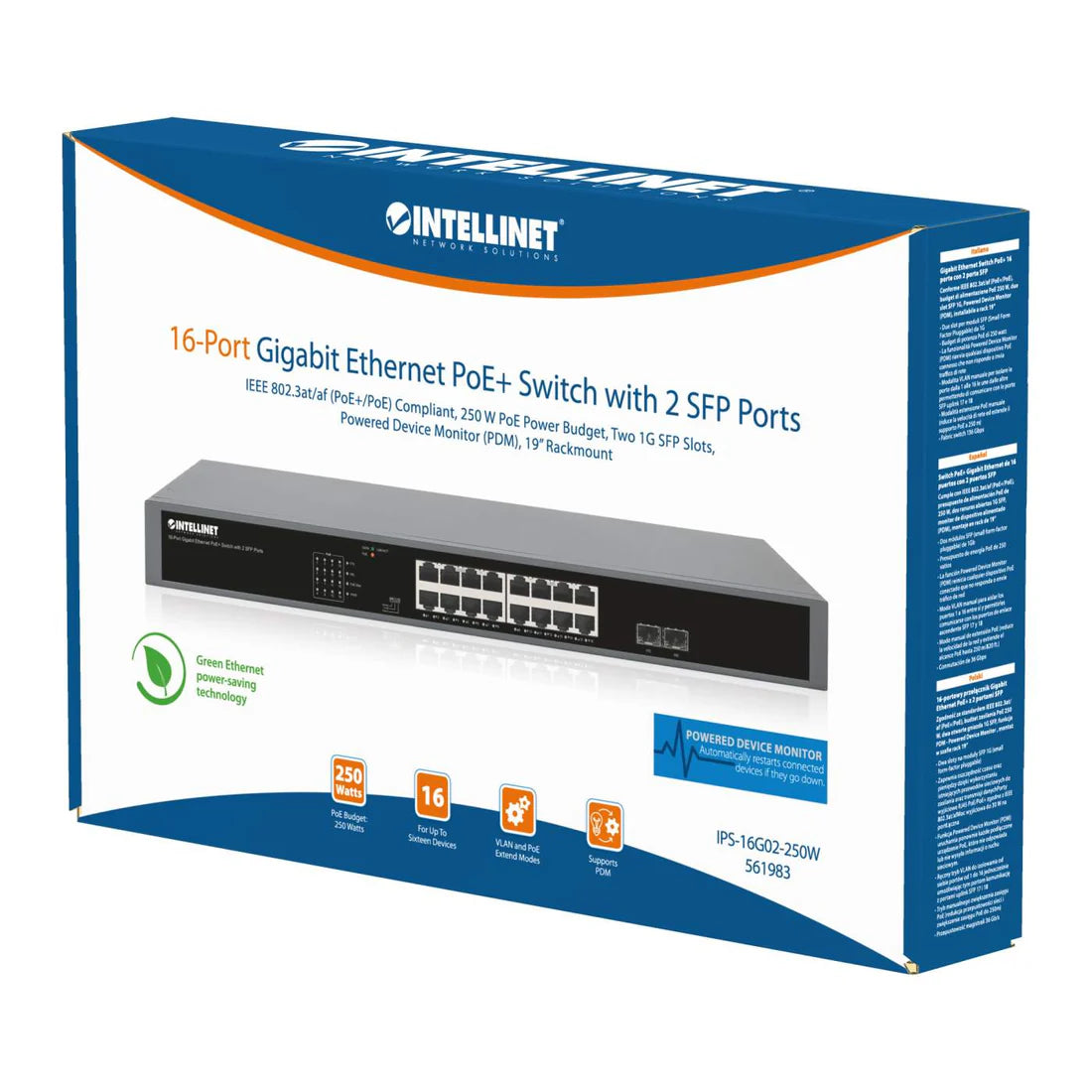 Intellinet 561983 16-Port Gigabit Ethernet PoE+ Switch with 2 SFP Ports