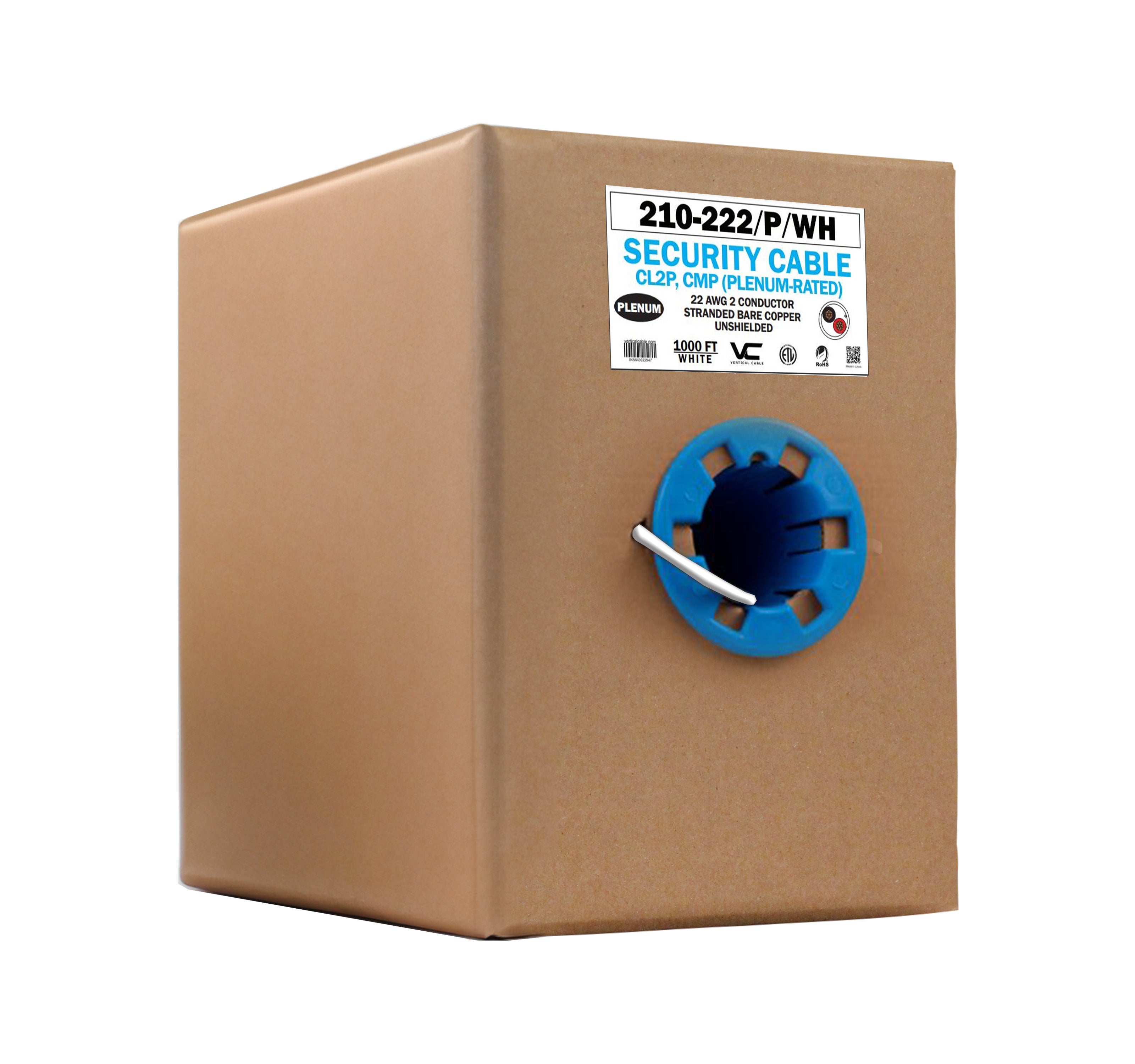 Vertical Cable 22/2 Stranded Security Cable Plenum 1000ft, White