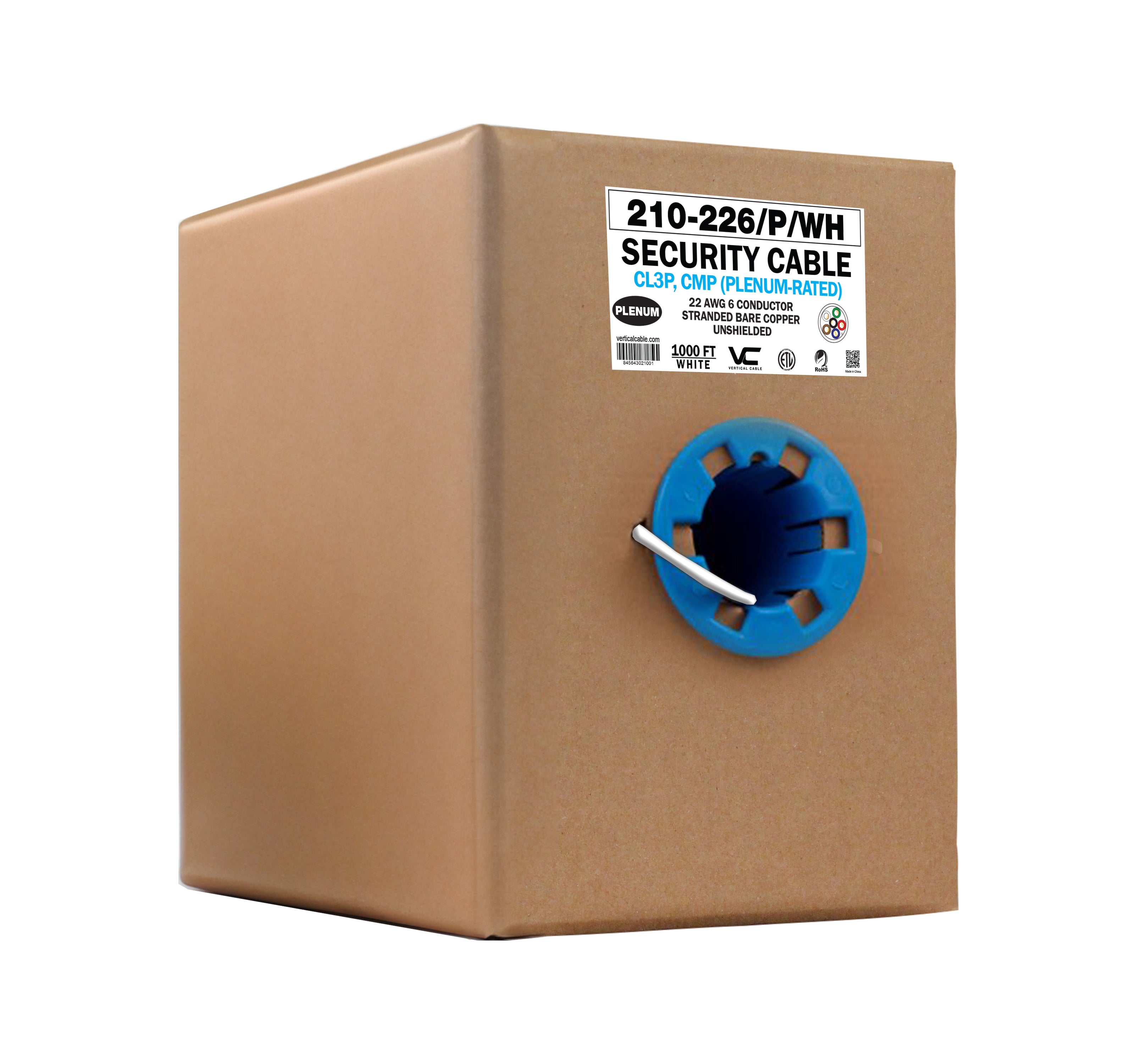 Vertical Cable 22/6 Stranded Security Cable Plenum 1000ft, White