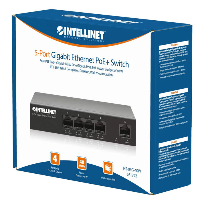 Intellinet 561792 5-Port Gigabit Ethernet PoE+ Switch