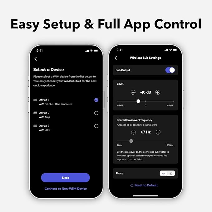 Wiim Sub Pro 8" 250 W Wireless Smart Subwoofer, AI RoomFit™ Calibration, Wi-Fi 6 & Bluetooth 5.3, 25 Hz Deep Bass, Works Streamers, Amps & Any RCA Sub-Out System, Black