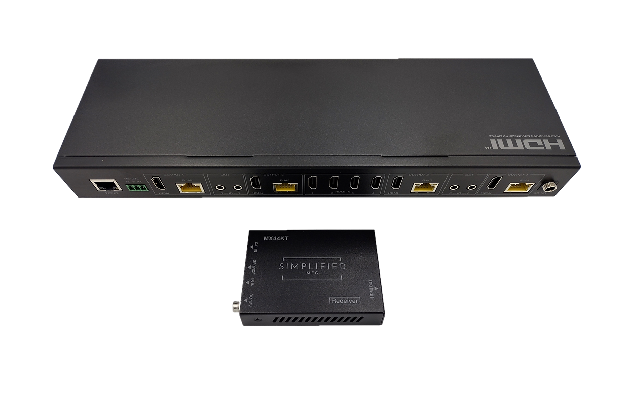 Simplified MX44KT Scaling 50m 4K 4x4 HDMI Matrix Kit over CAT5e/6/7