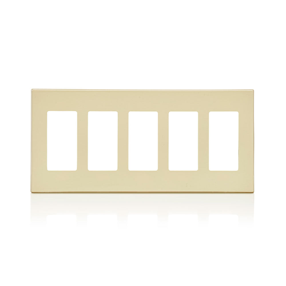 Leviton 80321 5-Gang Decora Plus Screwless Wallplate, Polycarbonate