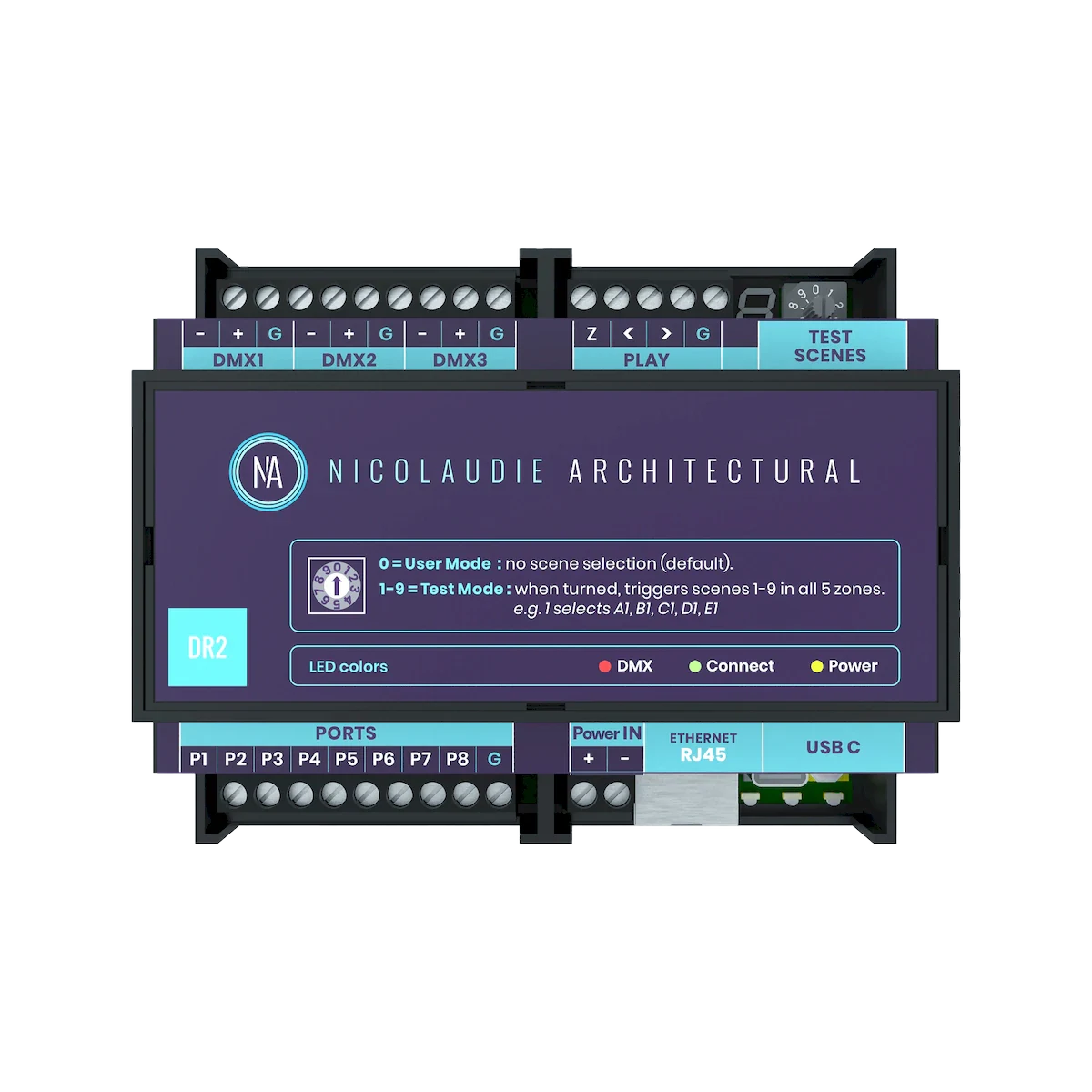 Proluxe PLX-DMX-N-DINADR2 1024CH, CLOUD, USB, ETHERNET, 8 PORTS, 99 SCENES, 5 ZONES,  INCLUDES POWERDIN 12V ADAPTER - DIN RAIL