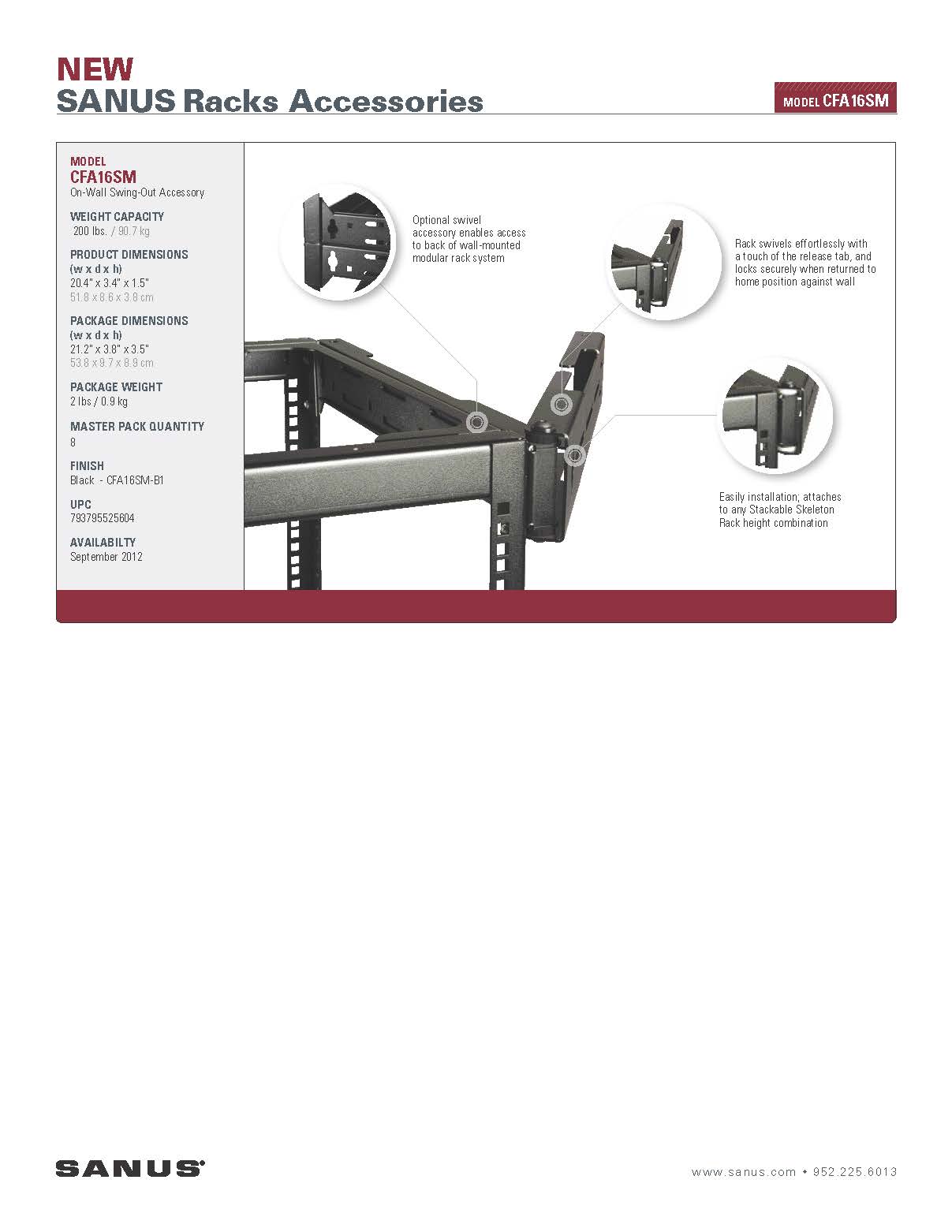 Sanus CFR1615-B1 15U AV Rack Stackable Open Frame Rack