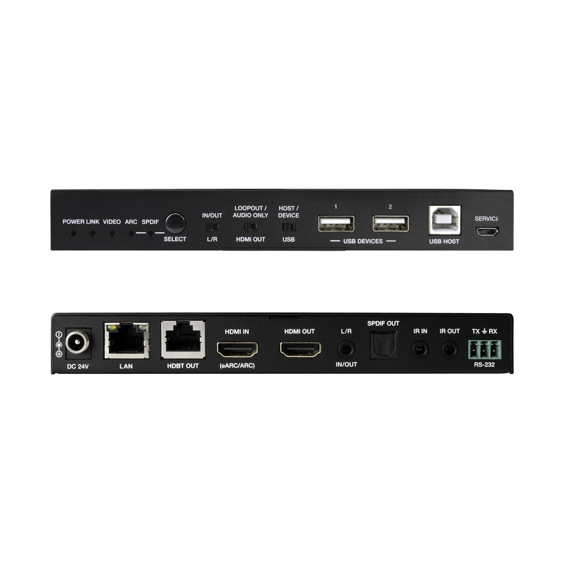 Evolution HDBaseT 3.0 Extender Uncompressed 4K/60Hz HDR, HDR10, HDR10+, Dolby Vision, HLG pass through, HDCP 2.2 with eARC, KVM (USB 2.0), and Ethernet (1G)