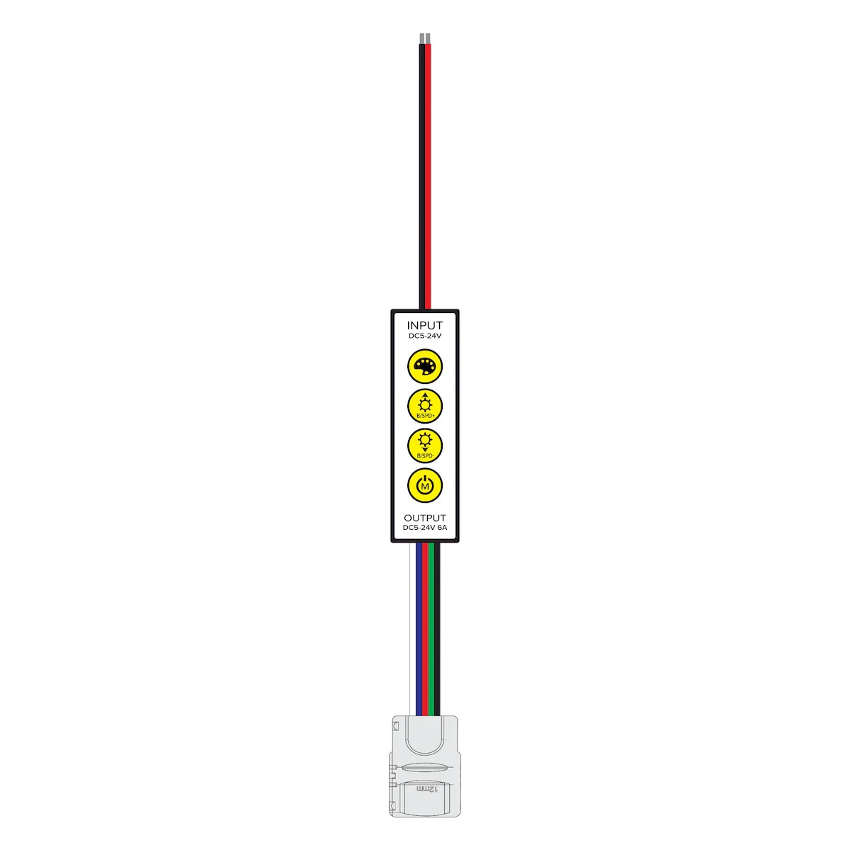 Proluxe PLX-INLINE-RGBW RGBW TAPE LIGHT IN-LINE CONTROLLER, 5-6A, 20AWG,30CM WIRE BOTH END, OUTPUT SIDE WITH 30CM(11.8INCH)WIRE WITH HD CONNECTOR, INPUT SIDE WITH 30CM(11.8INCH) WIRE WITH SCREW-DOWN TERMINAL PORT DC BARREL CONNECTION