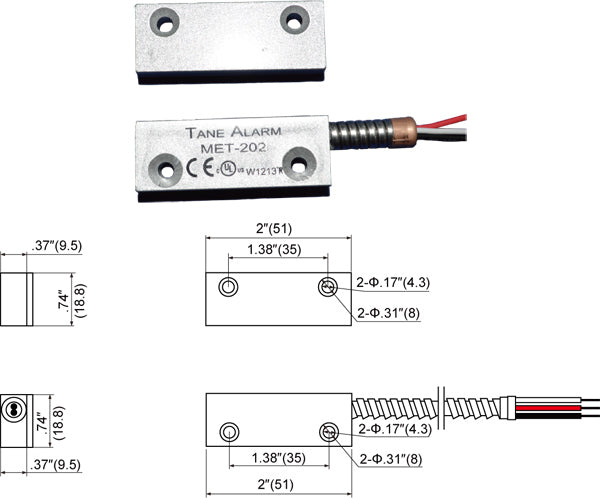 Tane Overhead Door Contact, SPDT, WATER RESISTANT  MET-202CAR-WP18