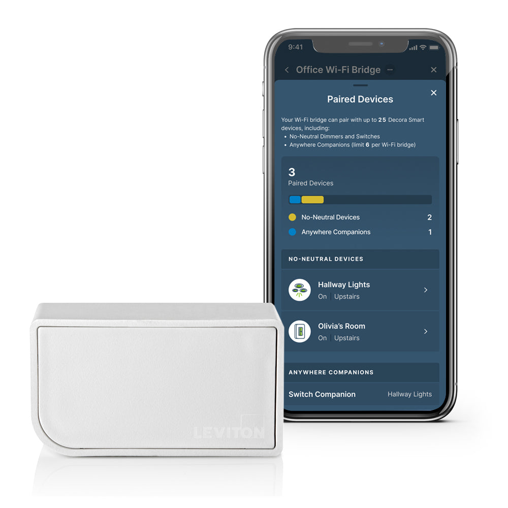 Leviton MLWSB-1BW Wi-Fi Bridge for No-Neutral Decora Smart Dimmer and Switch (DN6HD and DN15S)