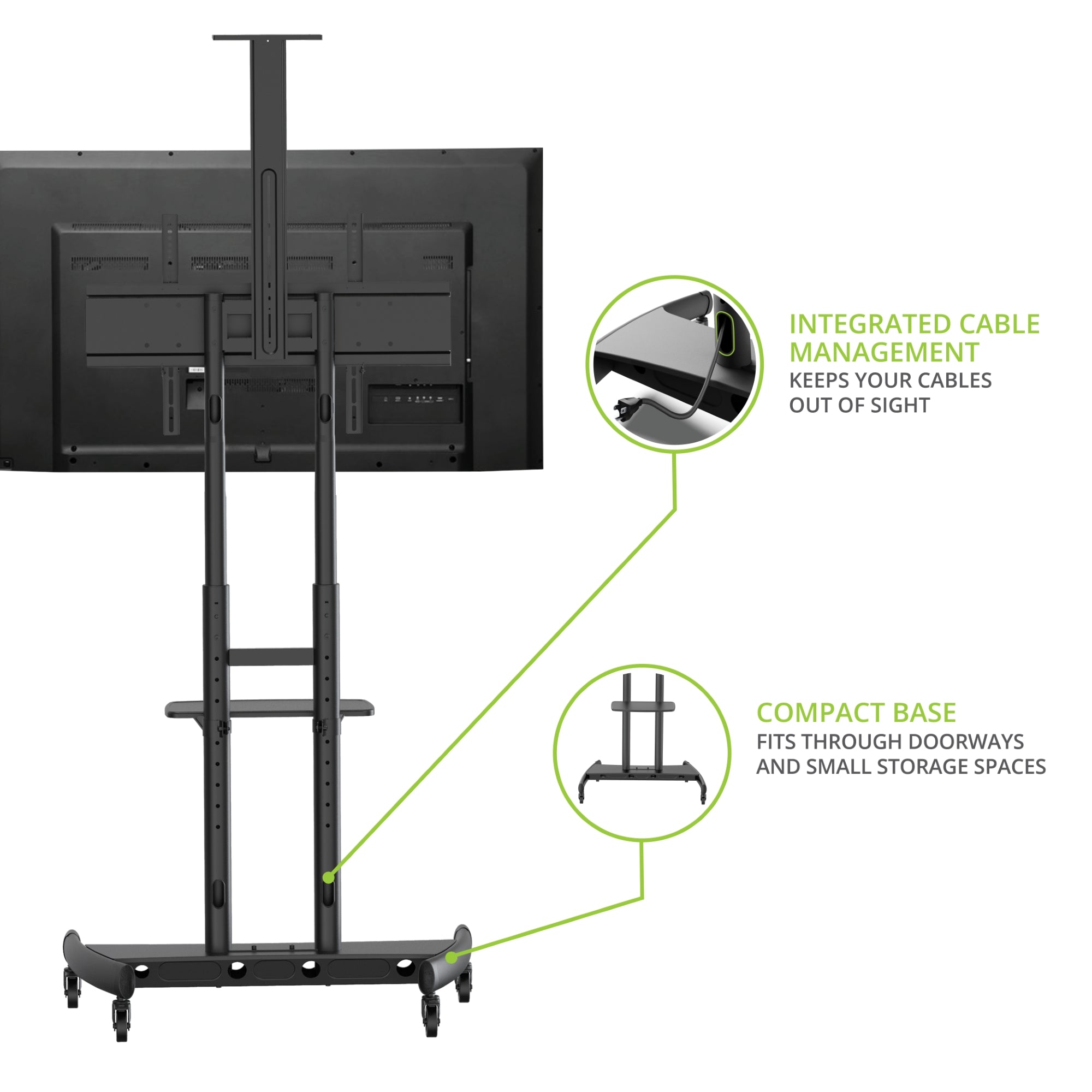 Kanto MTM86PL Height Adjustable Rolling TV Stand for 55" - 86" TVs and Interactive Displays