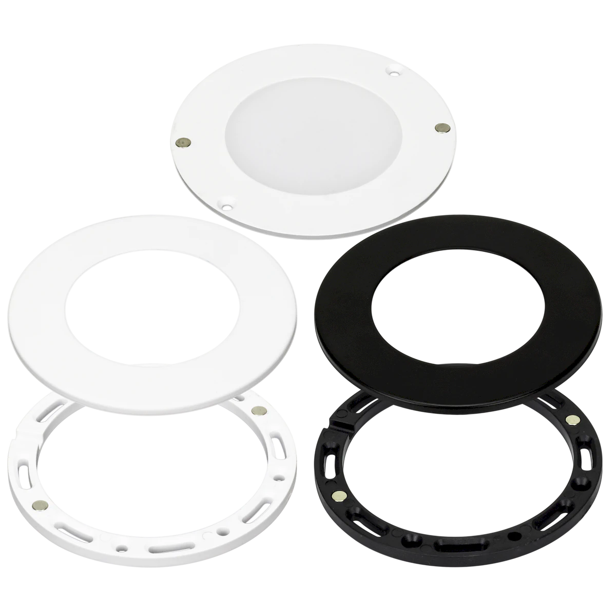 Proluxe PLX-OMNSLI-40K-WHBK OMNI SLIM PUCK LIGHT DC24V; 2W; 4000K;PC CRI>90; DRY LOCATION, 1/16" HEIGHT; 72" LEADS; 2X TRIM & MTG BRCKT IN BK & WH