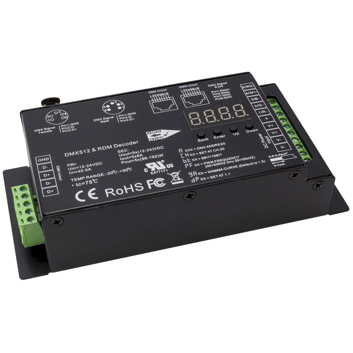 Proluxe PLX-DECRJ45-DMX-5CH 5CH DMX RCVR W-RJ45, 5X8A, CV. W/O SHORT CIRCUIT PROTECTION