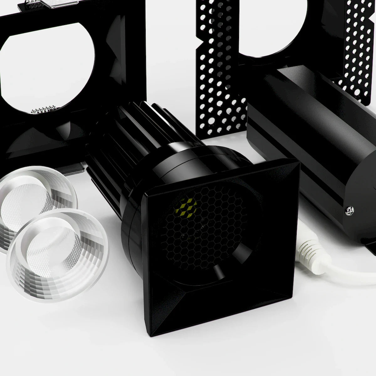 Proluxe PLX-RHYM-DLQ-THNC-15-36-5CCT-3-BK TIR LENS DEEP BAFFLE (ROUND OPTICS) + HONEYCOMB, 3" SQUARE SEAMLESS MODULE W/ MUD-RING & TRIM-RING, 15W, 36° BEAM ANGLE, 36° & 60° FIELD CHANGEABLE OPTICS, BLACK FINISH, 5CCT (2700K/3000K/3500K/4000K/5000K)