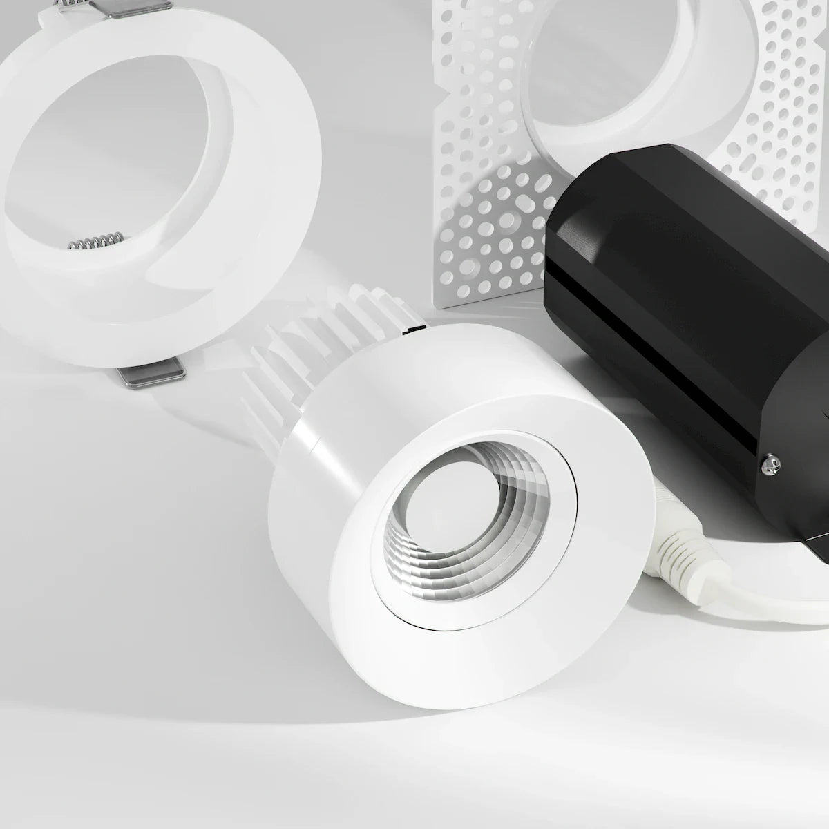 Proluxe PLX-RHYM-DLR-GIM-12-36-5CCT-3-WH EYEBALL GIMBAL W/ TIR LENS, 3" ROUND SEAMLESS MODULE W/ MUD-RING & TRIM-RING, 12W, 36degree BEAM ANGLE, WHITE FINISH, 5CCT (2700K/3000K/3500K/4000K/5000K)