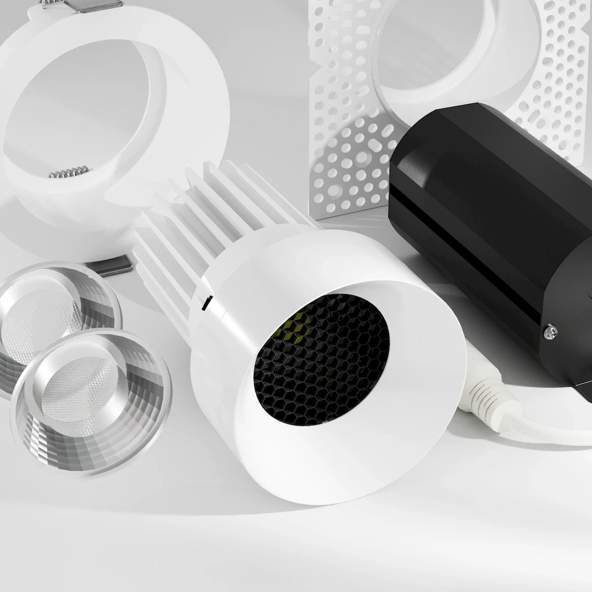 Proluxe PLX-RHYM-DLR-THNC-15-36-5CCT-3-WH TIR LENS DEEP BAFFLE + HONEYCOMB, 3" ROUND SEAMLESS MODULE W/ MUD-RING & TRIM-RING, 15W, 24degree BEAM ANGLE, 36degree & 60degree FIELD CHANGEABLE OPTICS, WHITE FINISH, 5CCT (2700K/3000K/3500K/4000K/5000K)