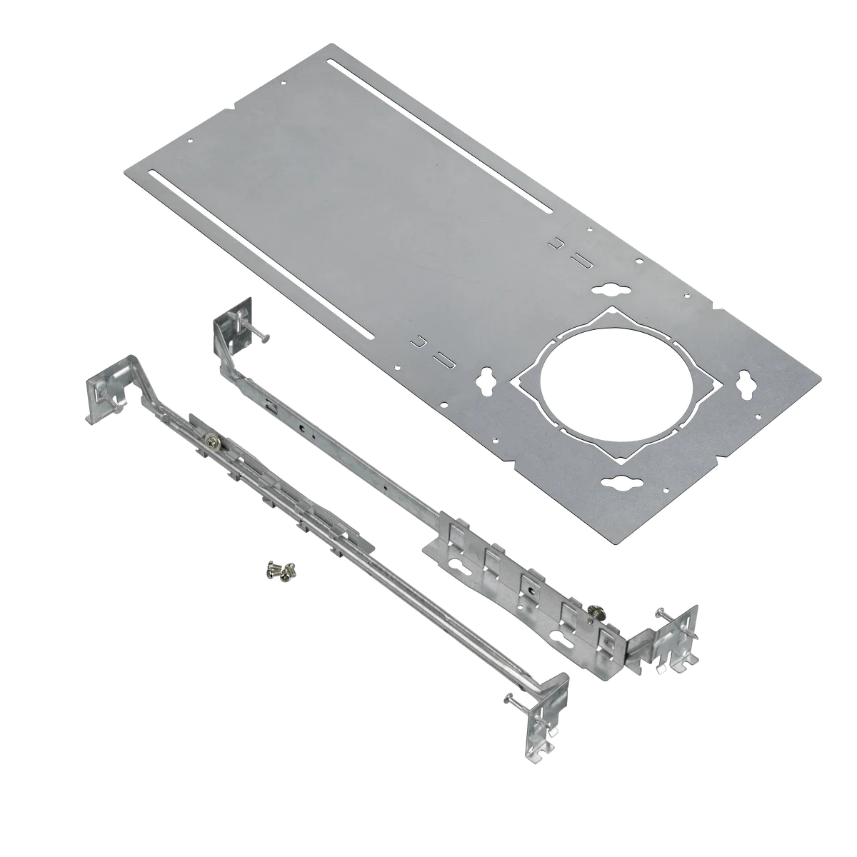 Proluxe PLX-RP-DL3-RHYM STEEL ROUGH-IN PLATE FOR 3" RHYME DOWNLIGHT W/ 14.5" - 25" ADJUSTABLE HANGER BARS, NEW CONSTRUCTION, 16.53"L X 7.09"W WITH 3.50" (89mm) HOLE DIAMETER