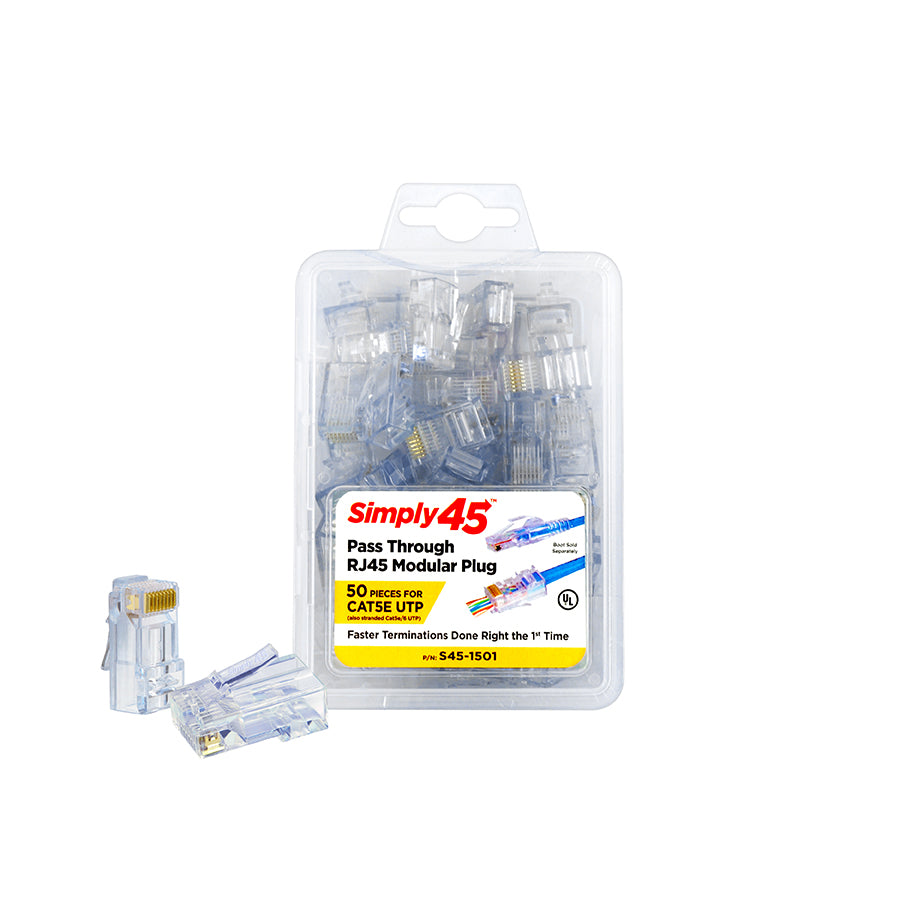 Simply45 S45-1501 Pass Through Blue Tint - Cat5e UTP - 50pc Clamshell