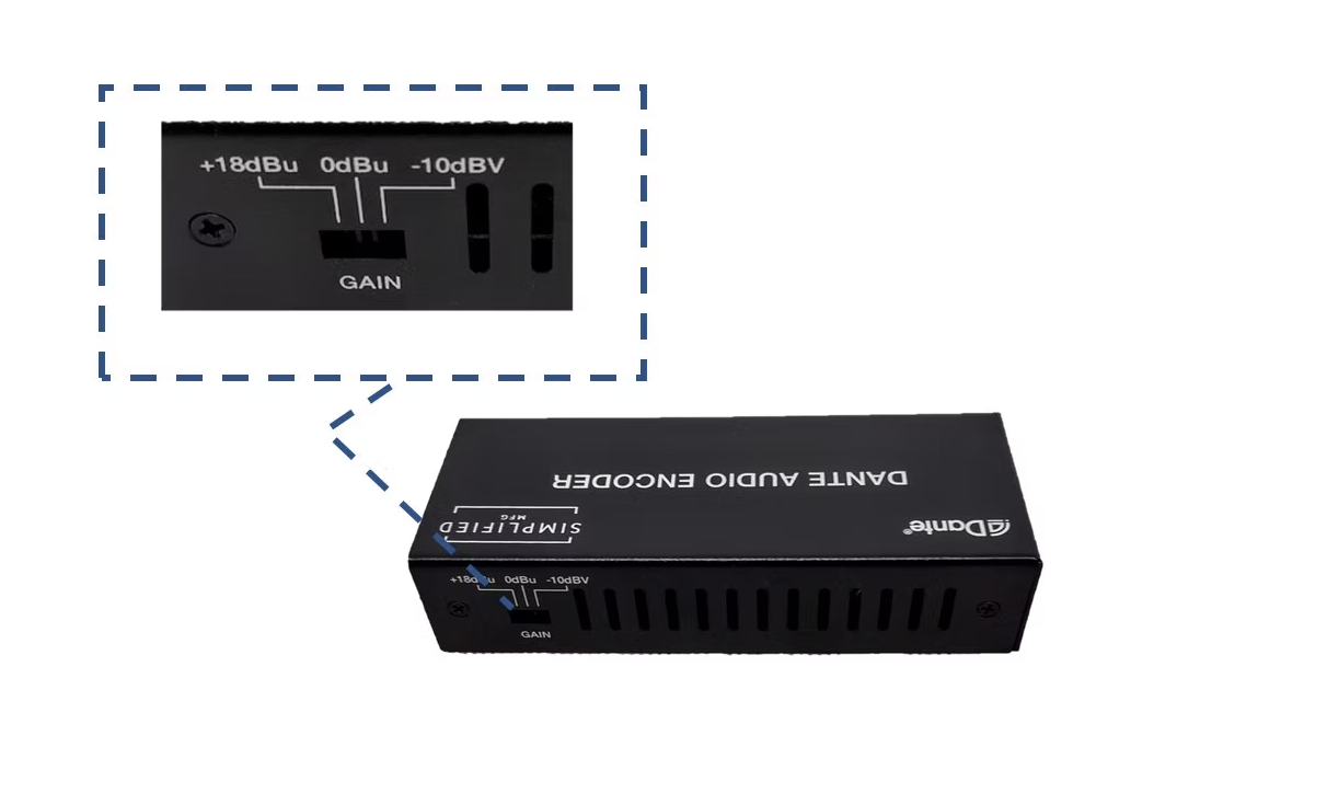 Simplified DTE ENC Balanced or unbalanced stereo to Dante encoder