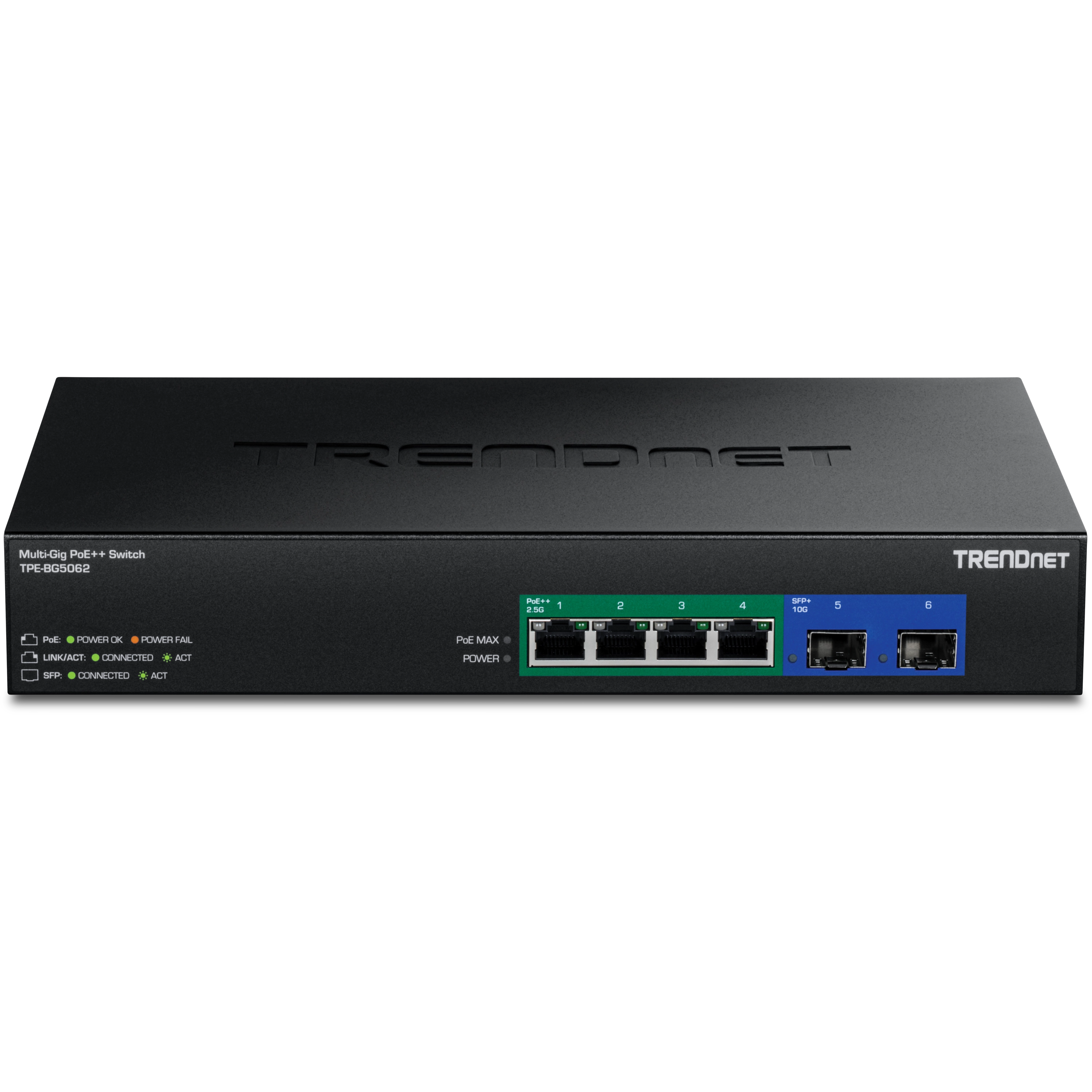 TRENDnet TPE-BG5062 6-Port 2.5G GaN Power PoE++ Switch with 10G SFP+ Ports (240W)