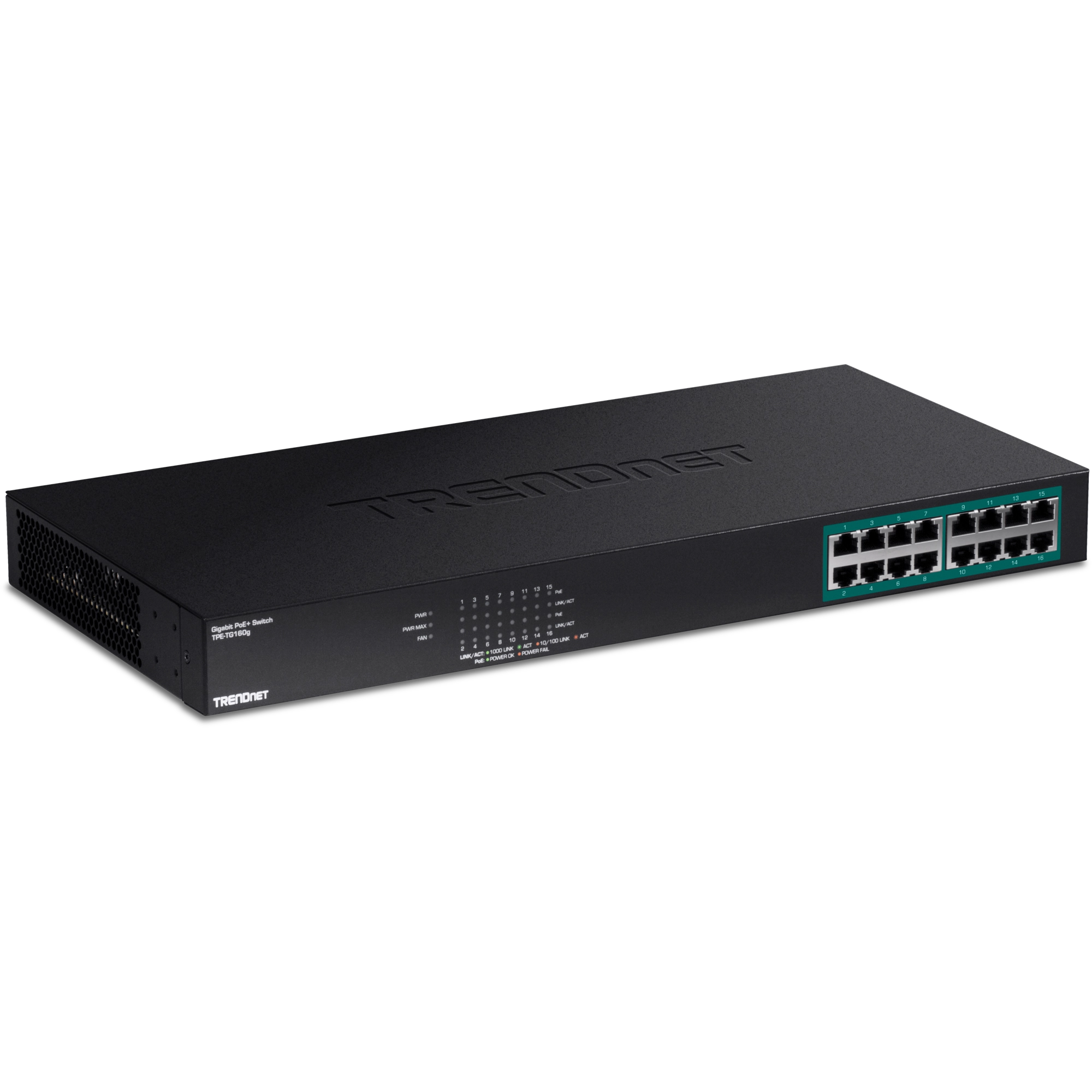 TRENDnet TPE-TG160g 16-Port Gigabit PoE+ Switch, 246W PoE Budget