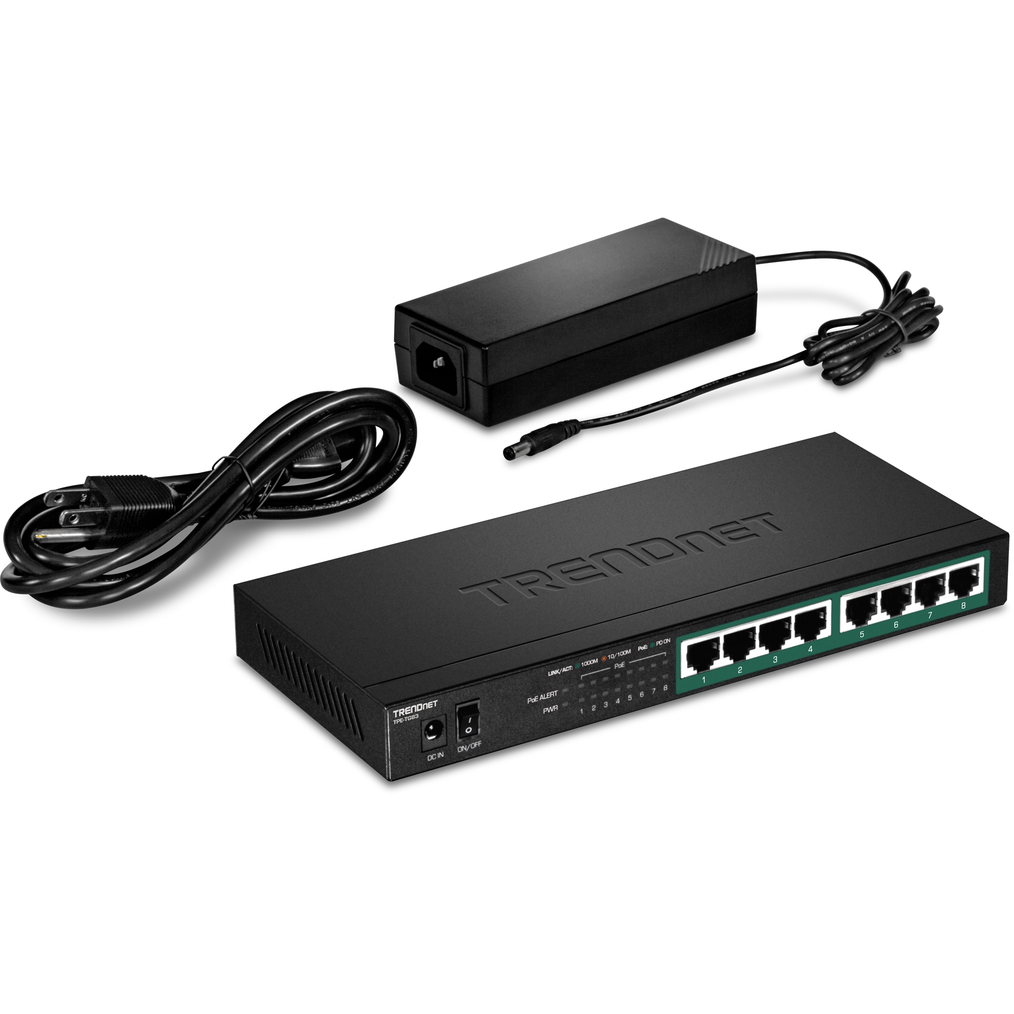 TRENDnet TPE-TG83 8-Port Gigabit PoE+ Switch, 65W PoE Budget