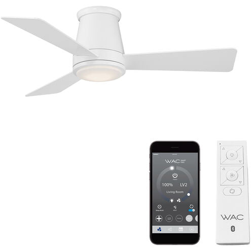 WAC Lighting F-036L-MW Hug 44 inch Matte White Flush Mount Ceiling Fans, Smart Fan