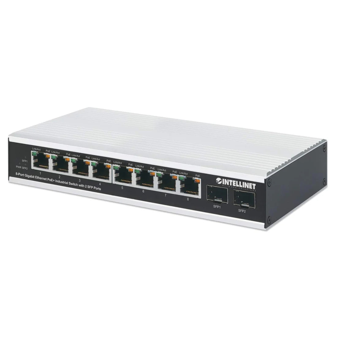 Intellinet 508261 8-Port Gigabit Ethernet PoE+ Industrial Switch with 2 SFP Ports