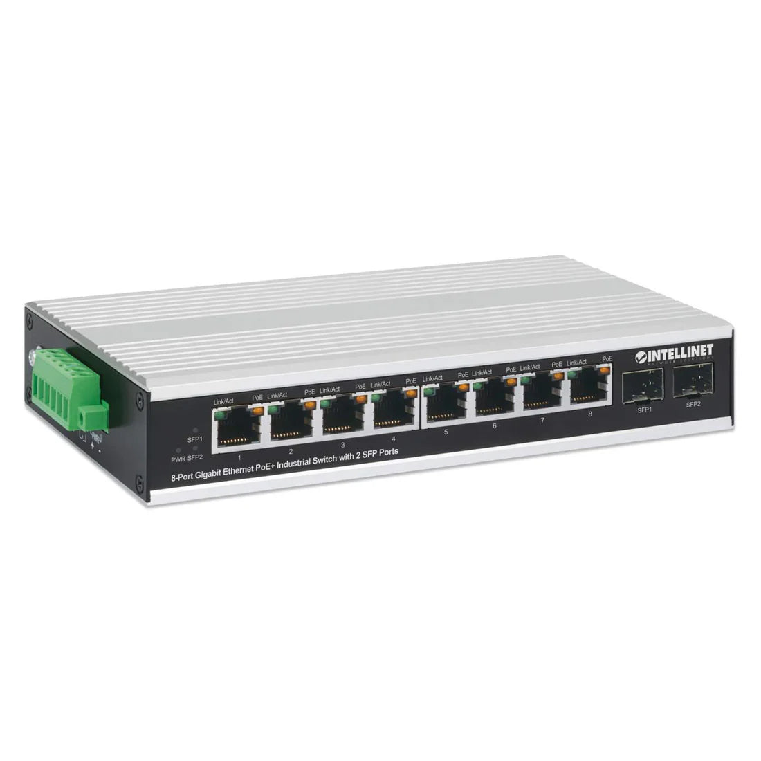 Intellinet 508261 8-Port Gigabit Ethernet PoE+ Industrial Switch with 2 SFP Ports