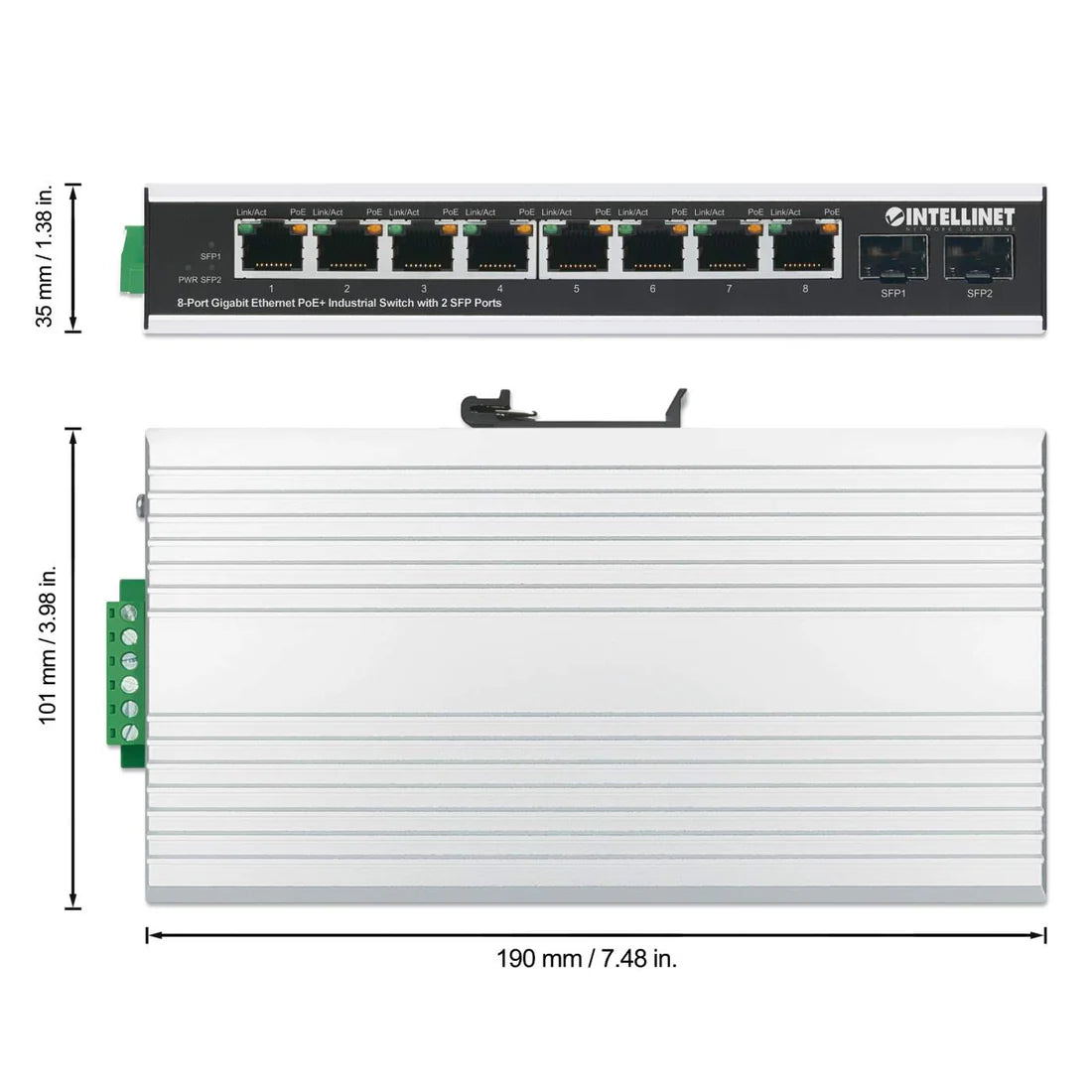 Intellinet 508261 8-Port Gigabit Ethernet PoE+ Industrial Switch with 2 SFP Ports