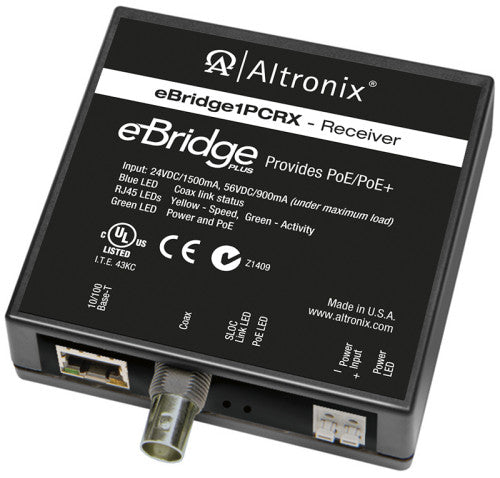 Altronix EBRIDGE1PCRX IP/COAX w/POE/POE+ RCVR