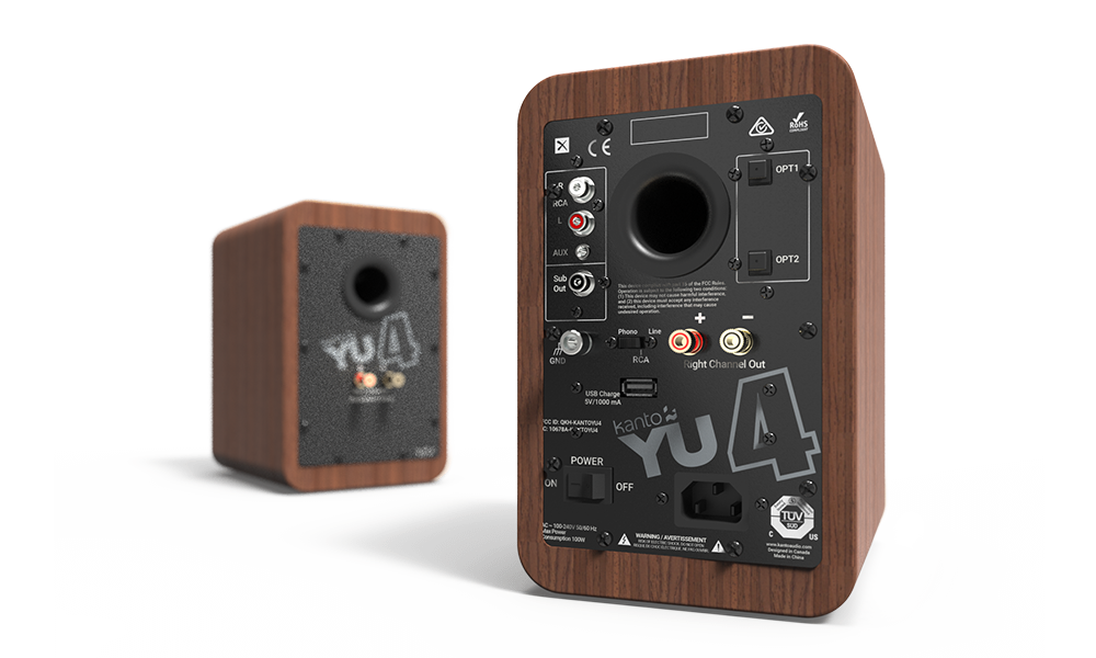 Kanto YU4WALNUT 4" Driver - Powered Speakers with Bluetooth¬ and Phono Preamp - Walnut
