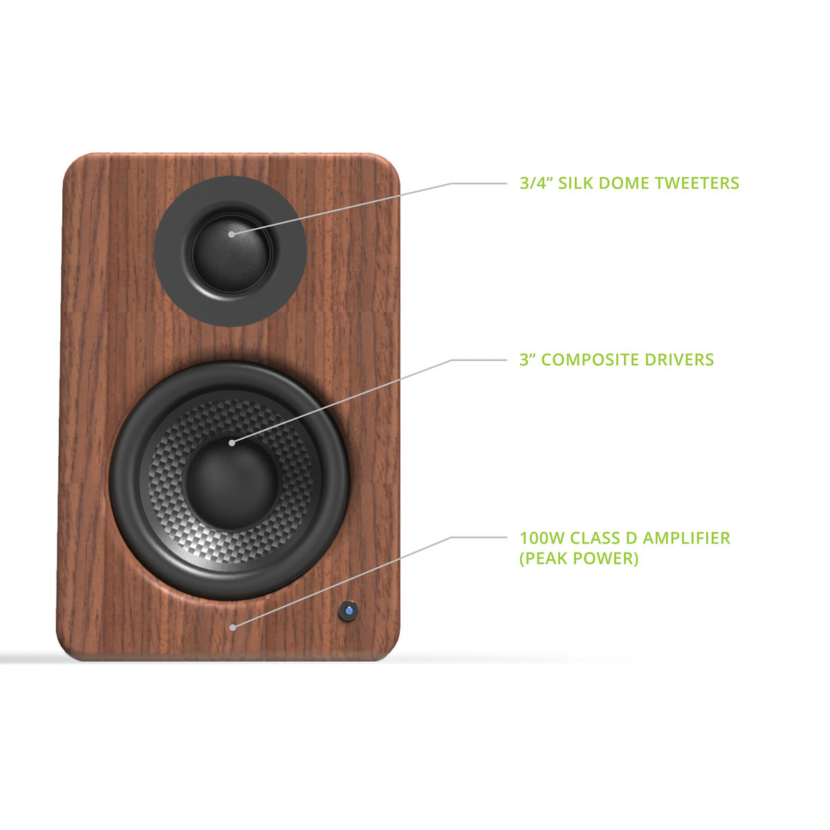 Kanto YU2WALNUT 3" Driver - Powered Speakers with USB DAC and 3.5mm AUX - Walnut