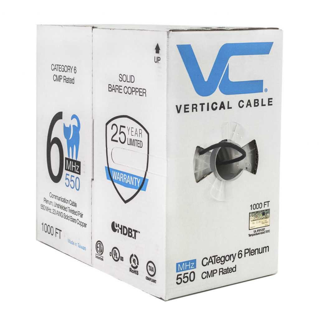 Vertical Cable 066-554/P/BK 1000ft Cat6 Plenum Unshielded