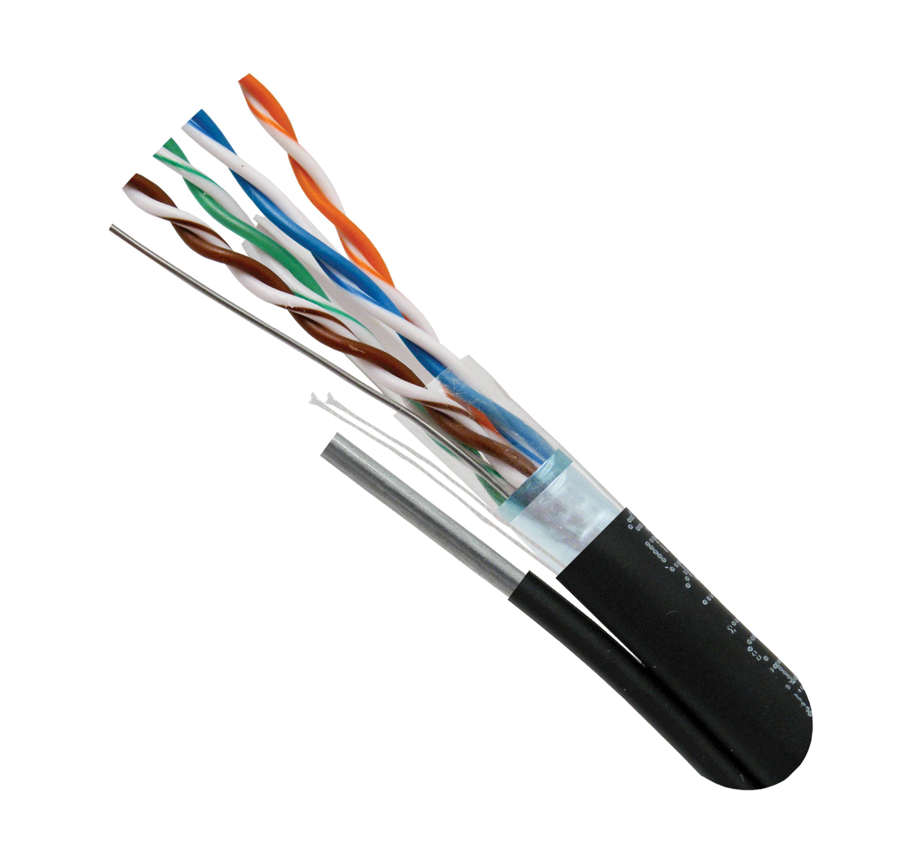 Vertical Cable 069-563/S/MESG CAT6 Aerial STP, W/Messenger 8-Conductor, Black-Outdoor, AWG23 Solid-BC, 1000FT Spool