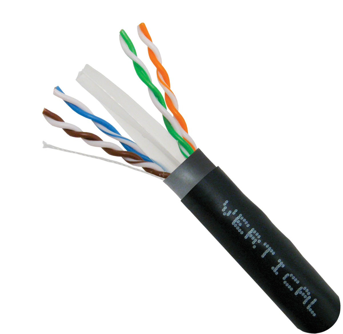 Vertical Cable Cat6 Burial, UTP Outdoor Waterproof (Dual Jacket), Direct Burial (UV), 23AWG, Black, 1000 FT Wooden Spool