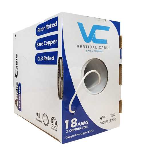 Vertical Cable 18/2 Audio Cable stranded Bare Copper CL3R, CMR (Riser Rated) 500 ft.