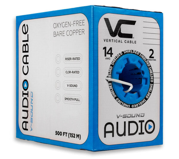 Vertical Cable 209-2347/S/5WH 14/2 Stranded, Shielded Audio Cable, 500 ft Pull Box, White