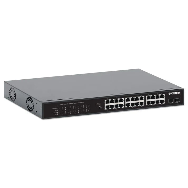 Intellinet 24-Port Gigabit Ethernet PoE+ Switch with 2 SFP Ports