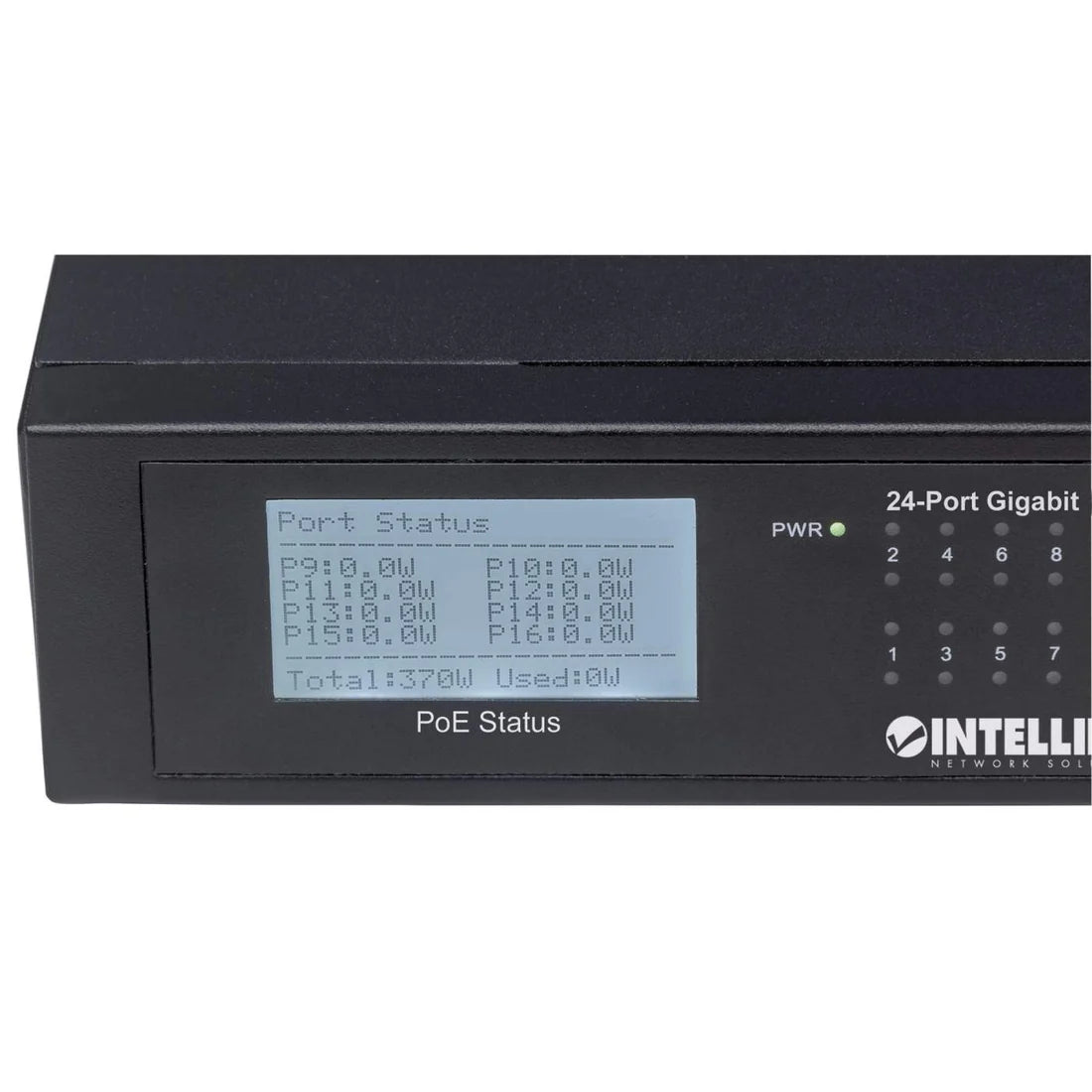 Intellinet 561242 24-Port Gigabit Ethernet PoE+ Switch with 2 SFP Ports and LCD Screen