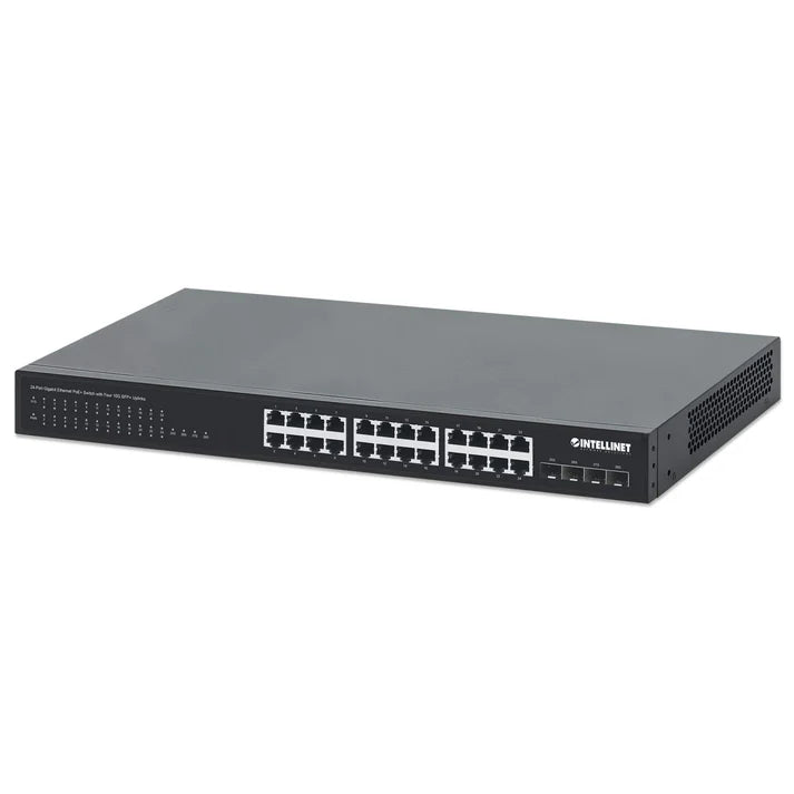 Intellinet 24-Port Gigabit Ethernet PoE+ Switch with Four 10G SFP+ Uplinks