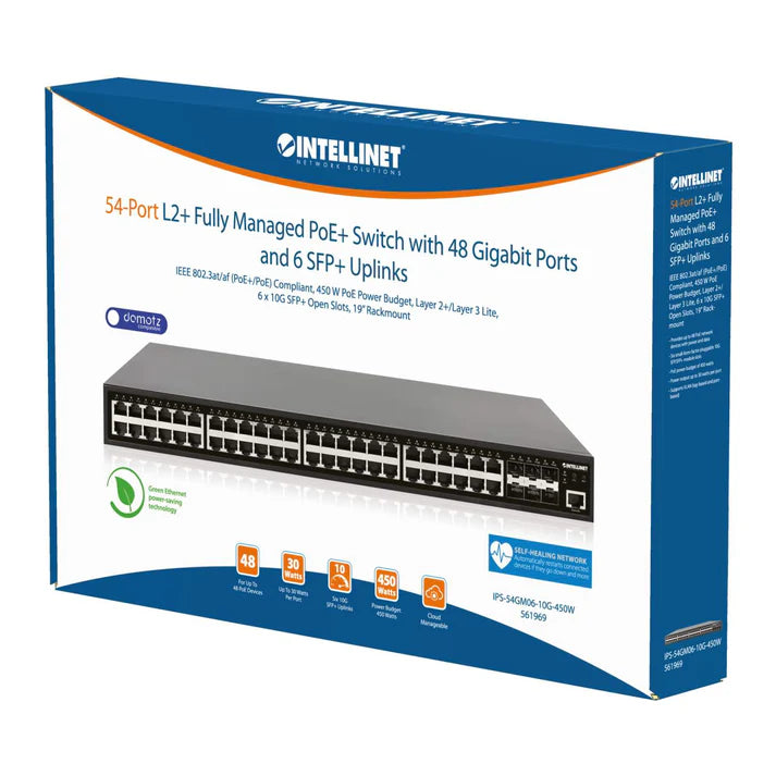 Intellinet 54-Port L2+ Fully Managed PoE+ Switch with 48 Gigabit Ethernet Ports and 6 SFP+ Uplinks