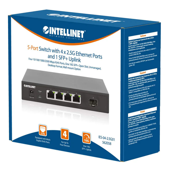 Intellinet 5-Port Switch with 4 x 2.5G Ethernet Ports and 1 SFP+ Uplink