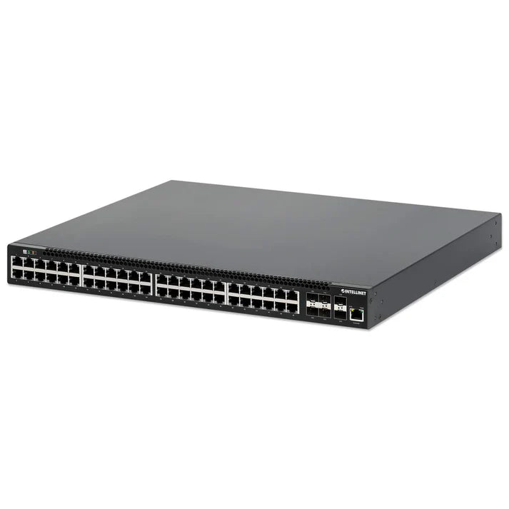 Intellinet 54-Port L3 Fully Managed PoE+ Switch with 48 Gigabit Ethernet Ports and 6 SFP+ Uplinks