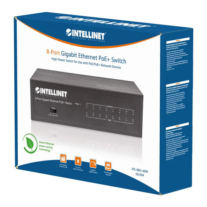 Intellinet 8-Port Gigabit Ethernet PoE+ Switch