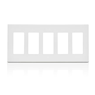 Leviton 80321 5-Gang Decora Plus Screwless Wallplate, Polycarbonate