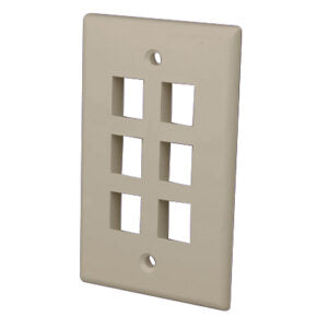 Vanco Mult-Media Keystone Wall Plates- 6 Ports & Light Almond